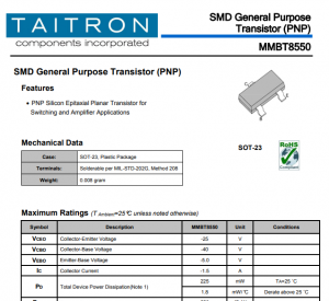 ترانزیستور PMBT8550 دارای پکیج SOT23