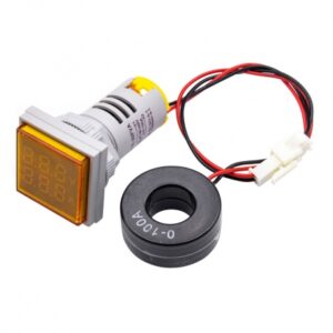 ولتمتر و آمپرمتر چراغ سیگنالی AC500V-100A زرد مربعی مدل AD16-22FVA